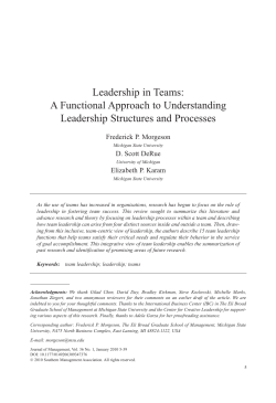 Leadership in Teams: A Functional Approach to Understanding