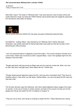 Not concerned about `Mohenjo Daro` criticism: Hrithik