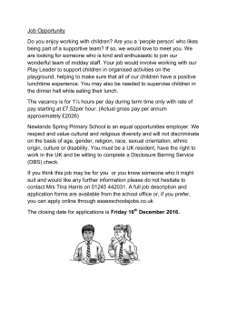 Job Opportunity Do you enjoy working with children? Are you a