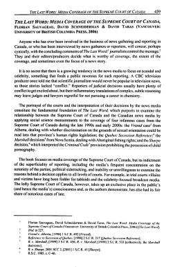 The Last Word: Media Coverage of the Supreme Court of Canada, A