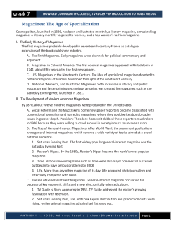 Howard Community College, TVRD129 &ndash; Introduction to MASS media