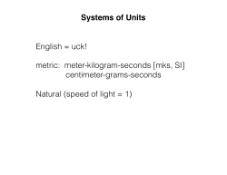 Systems of Units English = uck! metric: meter-kilogram