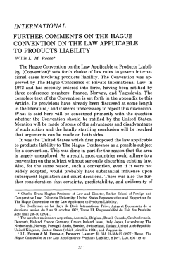 Further Comments on the Hague Convention on the Law Applicable