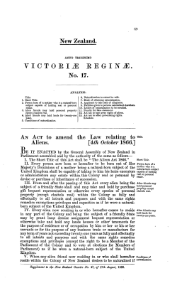 30 Victoriae 1866 No 17 Aliens