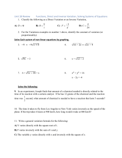 Unit 1B Review Functions, Direct and Inverse Variation, Solving