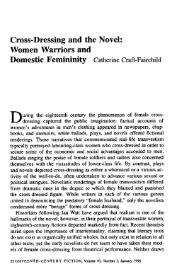 Cross-Dressing and the Novel: Women Warriors and Domestic