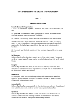 CODE OF CONDUCT OF THE GREATER LONDON AUTHORITY