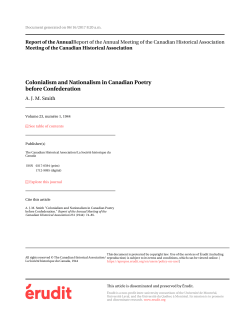 Colonialism and Nationalism in Canadian Poetry