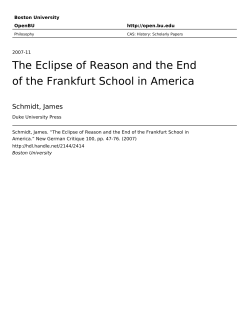 The Eclipse of Reason and the End of the Frankfurt