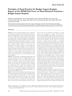 Principles of Good Practice for Budget Impact Analysis