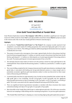 ASX RELEASE 6 km Gold Trend Identified at Yandal West