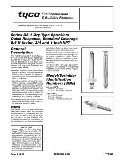 Series DS-1 Dry-Type Sprinklers Quick Response, Standard