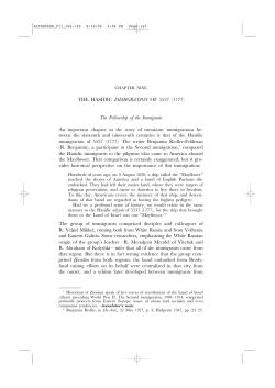 THE HASIDIC IMMIGRATION OF 5537 (1777) The Fellowship of the