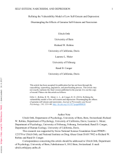 SELF-ESTEEM, NARCISSISM, AND DEPRESSION 1