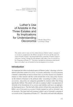 Luther`s Use of Aristotle in the Three Estates and Its Implications for