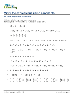 Grade 6 Exponents Worksheet - Write the expressions using