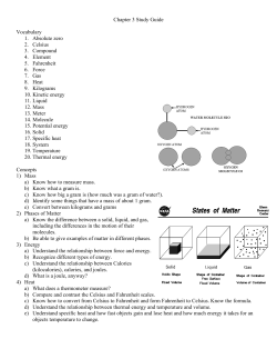 Chapter 3 Study Guide Vocabulary 1. Absolute zero 2. Celsius 3