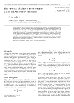 The Kinetics of Ethanol Fermentation Based on Adsorption Processes