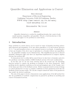 Quantifier Elimination and Applications in Control