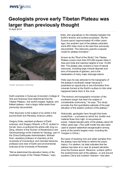 Geologists prove early Tibetan Plateau was larger than