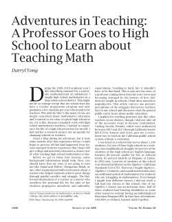 Adventures in Teaching: A Professor Goes to High School to Learn