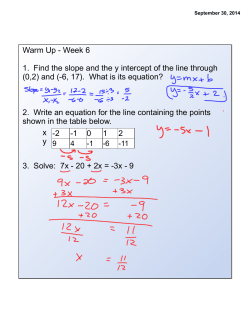 Warm Up - Week 6 1. Find the slope and the y intercept of the line