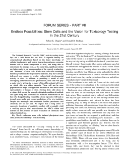 FORUM SERIES - PART VII Endless Possibilities: Stem Cells and