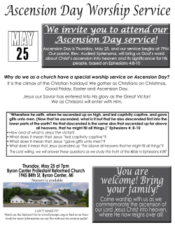 Sunday, May 25 at 5PM - Byron Center Protestant Reformed Church