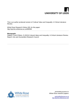 Cultural Value and Inequality: A Critical Literature Review