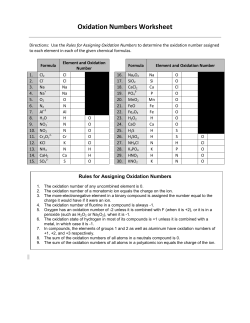 Oxidation Numbers Worksheet