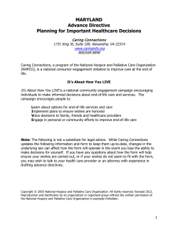 MARYLAND Advance Directive Planning for Important