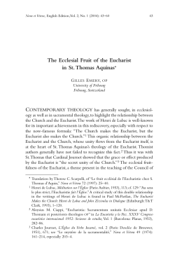 The Ecclesial Fruit of the Eucharist in St.Thomas