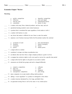 Economics Chapter 7 Review