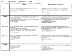 Date September 8- September 12, 2014 Monday