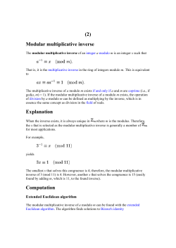 (2) Modular multiplicative inverse Explanation Computation