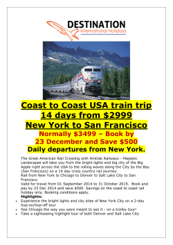 Coast to Coast USA train trip 14 days from $2999 New York