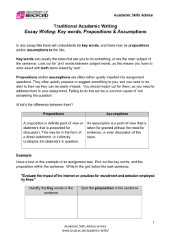 Traditional Academic Writing Essay Writing: Key words, Propositions