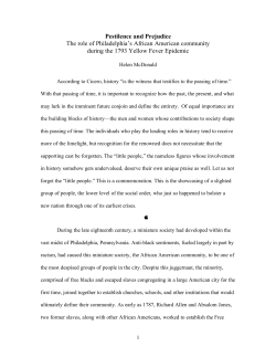 Pestilence and Prejudice The role of Philadelphia`s