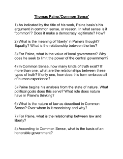 Thomas Paine,`Common Sense` 1) As indicated by the title of his