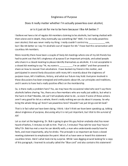 Singleness-of-Purpose: An open Letter to AA