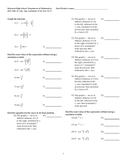 Graph the function. 1) y = - 1 4 cos x + &pi; 2 2) y = cos 1 2 x + 3 3) y