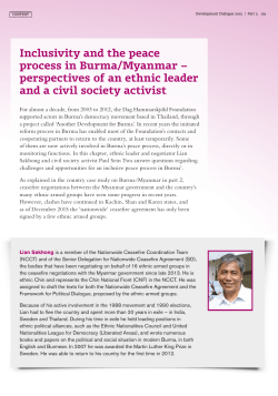 Inclusivity and the peace process in Burma/Myanmar