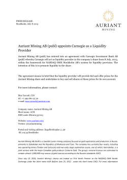 Auriant Mining AB (publ) appoints Carnegie as a Liquidity Provider