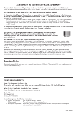 Amendment to Your Credit Card Agreement