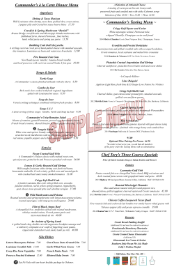Commander`s &agrave; la Carte Dinner Menu