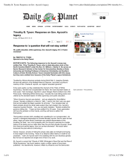 Timothy B. Tyson: Response on Gov. Aycock`s legacy