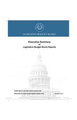 Executive Summary LEGISLATIVE BUDGET BOARD