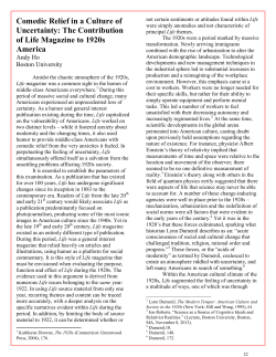 Comedic Relief in a Culture of Uncertainty: The Contribution of Life