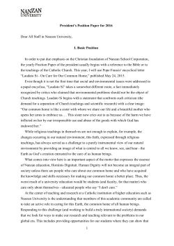 1 President`s Position Paper for 2016 Dear All Staff in Nanzan