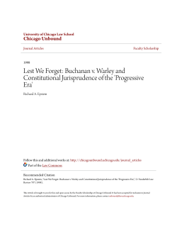 Buchanan v. Warley and Constitutional Jurisprudence of the